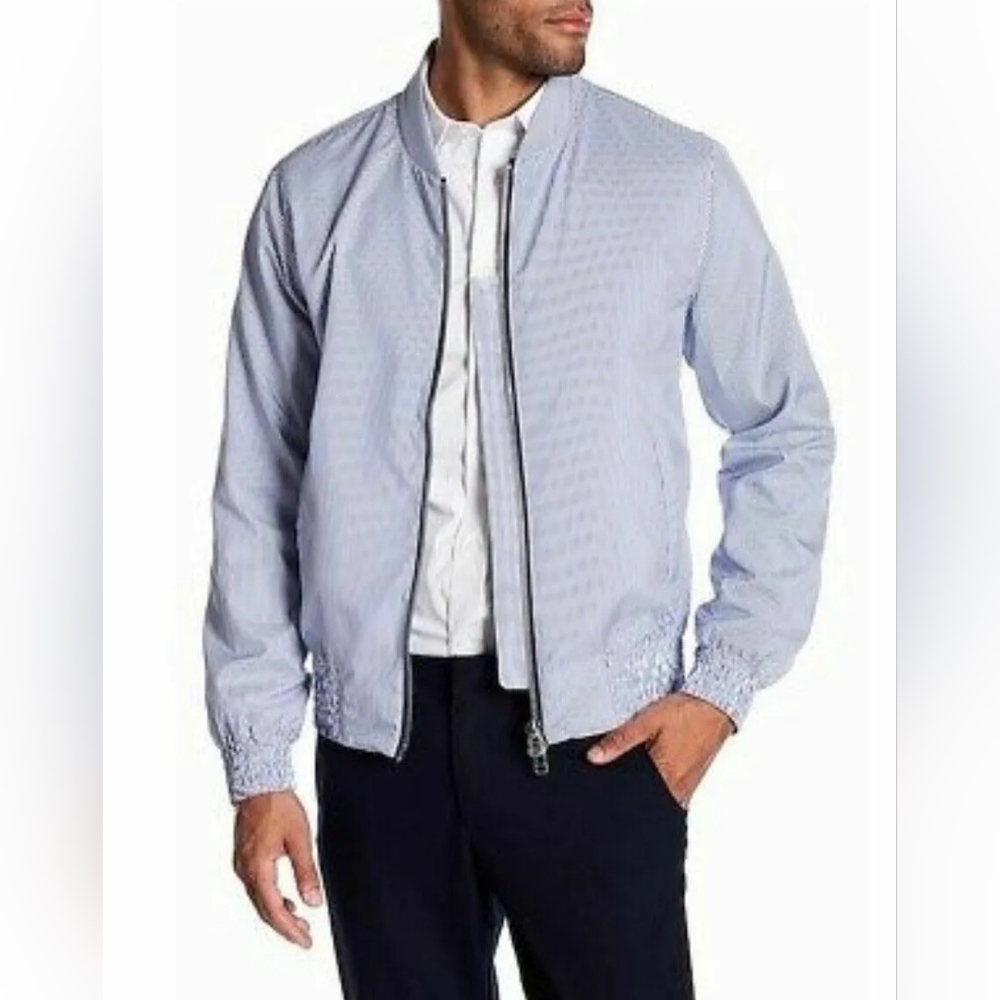 Slate & Stone Size XL Calvin Blue Stripe Lightweight Bomber Jacket